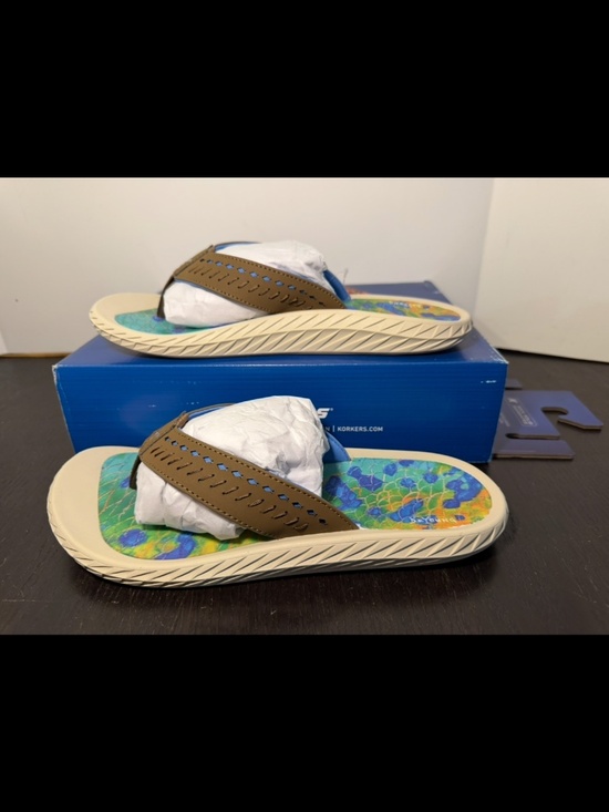 Korkers Fish Flip Dorado Sandals Flip Flops Blue/Green/Yellow Mens 10 main image 5